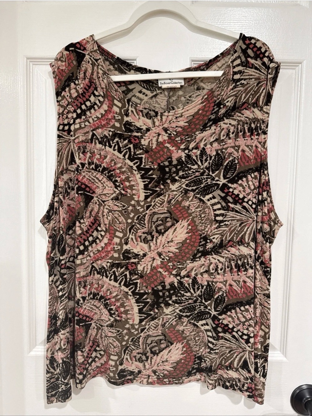 The Travel Collection Women's 3X Sleeveless Top Multicolor Earthy Tropical Print